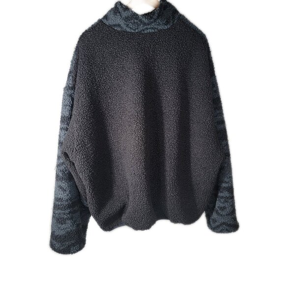 Reebok Core 10 Hoodie drop shoulder dolman half zip pockets sherpa grey blk 2XL - Picture 3 of 16